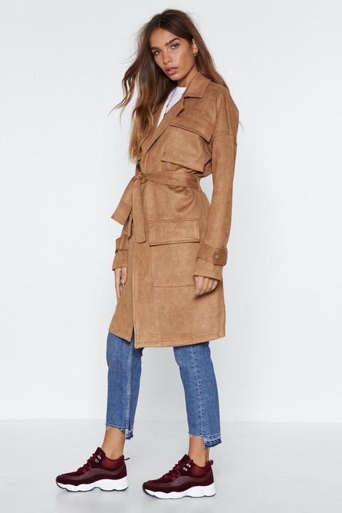 Heart Trenching Faux Suede Trench Coat