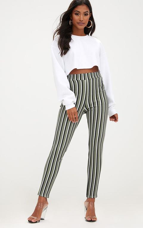 Khaki Vertical Stripe Skinny Trousers