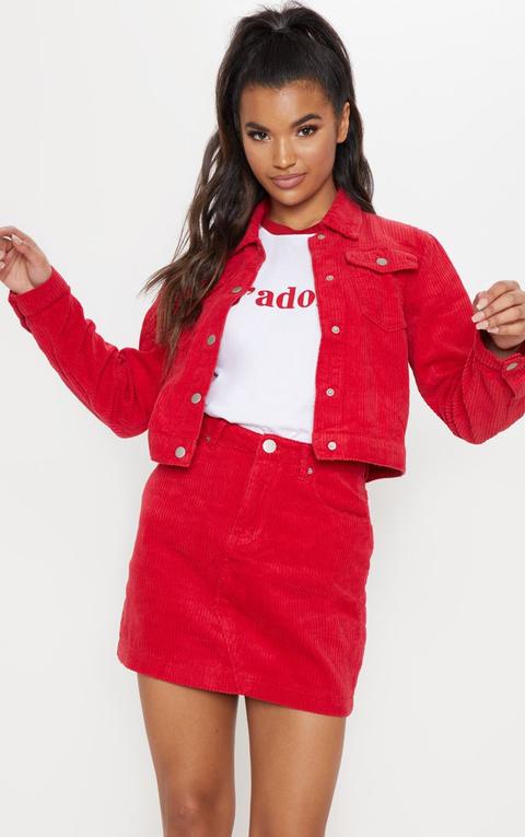 Red Jumbo Cord Cropped Jacket