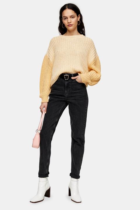 washed black premium mom tapered jeans