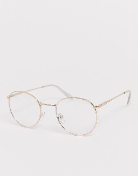 Asos Design Metal Round Glasses With Clear Lens In Gold