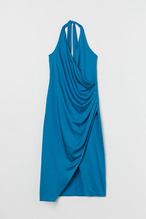 Vestido Halter De Satén - Turquesa