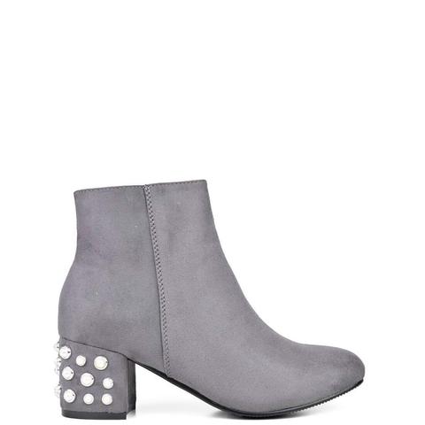 Katrina - Grey Ankle Boots With Pearls