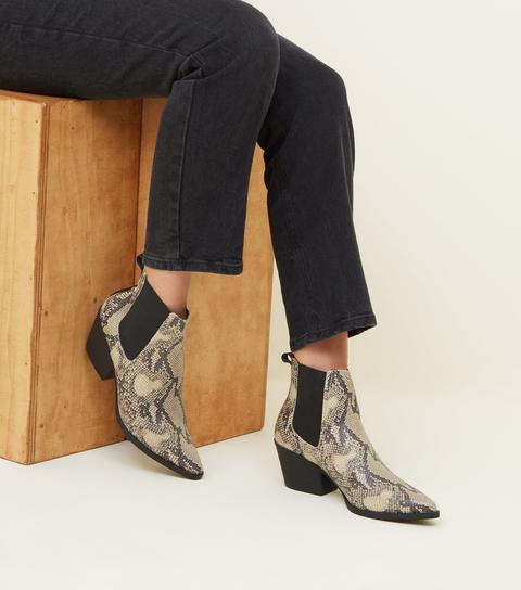 Black Faux Snake Western Chelsea Boots New Look