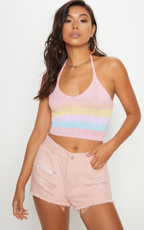 Pastel Rainbow Halterneck Knitted Top