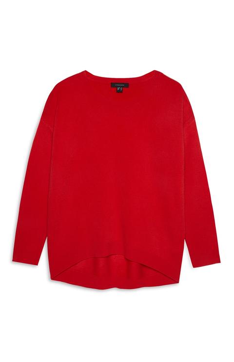 Red Curved Hem Jumper