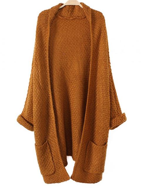 Bolsillos Puño Enrollado Largo Cardigan