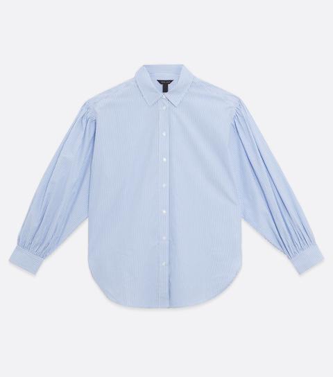 Blue Stripe Poplin Puff Sleeve Shirt New Look