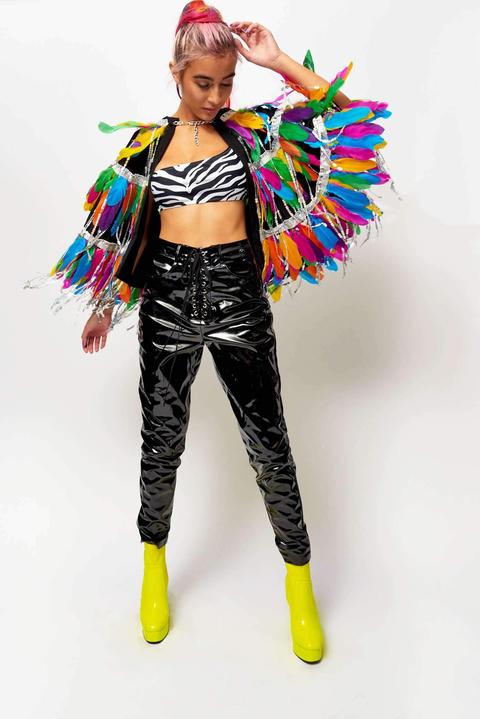 Rainbow Fringe Cape With Feathers & Sequins