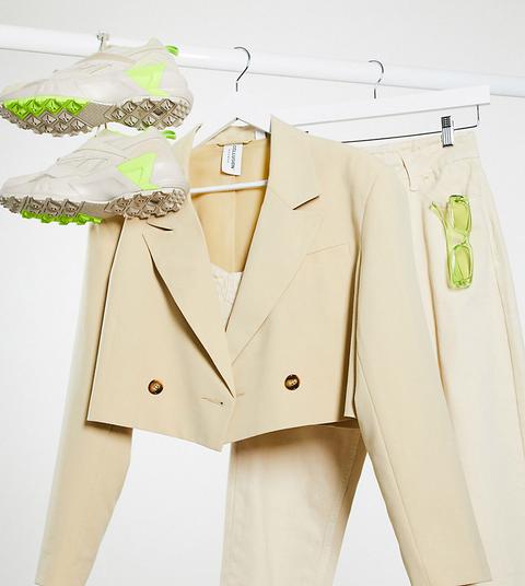 Collusion Cropped Blazer In Tan-pink