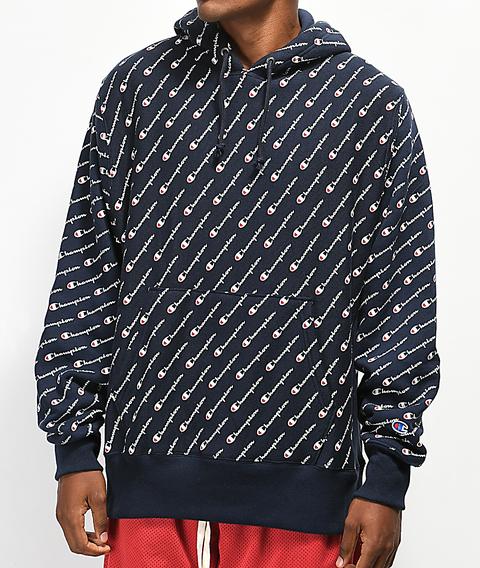 Champion All Over Print Navy Hoodie 