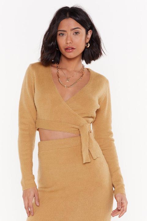 Get Used To Knit Cropped Wrap Sweater