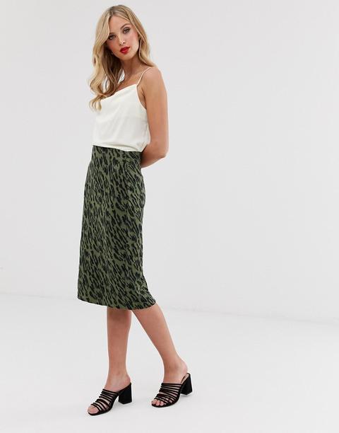 Falda Midi Con Estampado De Leopardo De Vero Moda-multicolor