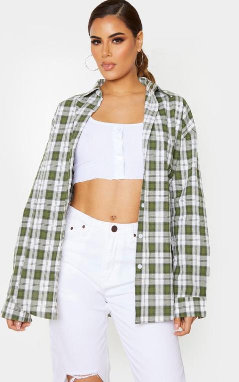 Tall Khaki Oversized Checked Shirt