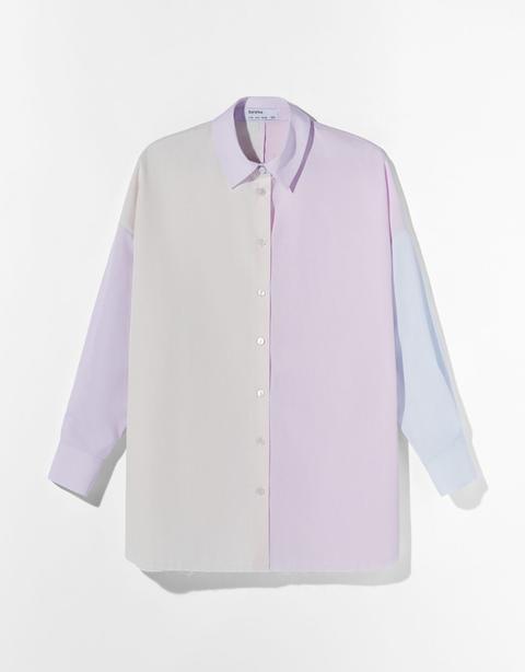 Camisa Oversize Popelin Color Block Bicolor