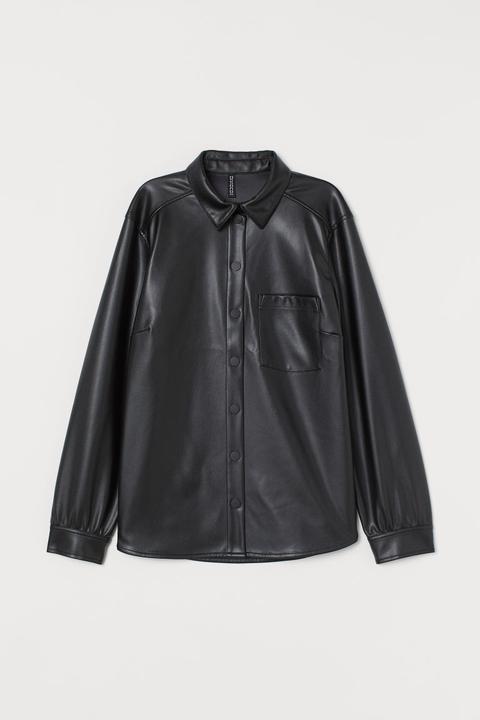 Imitation Leather Shirt - Black