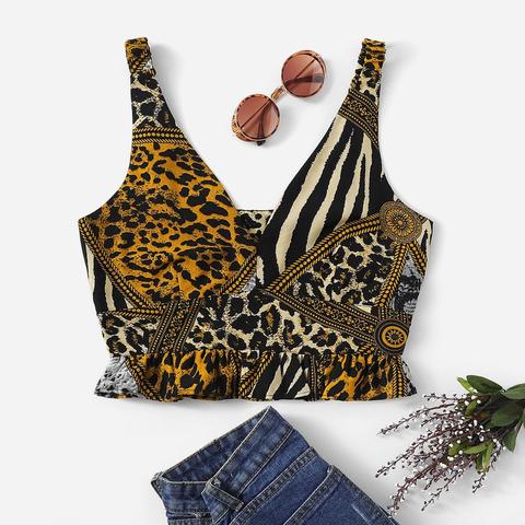 Chaleco Con Estampado De Leopardo Bajo Fruncido