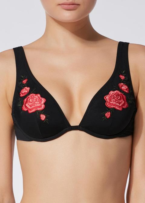 Biquini Push Up Bordado Rosas Michelle