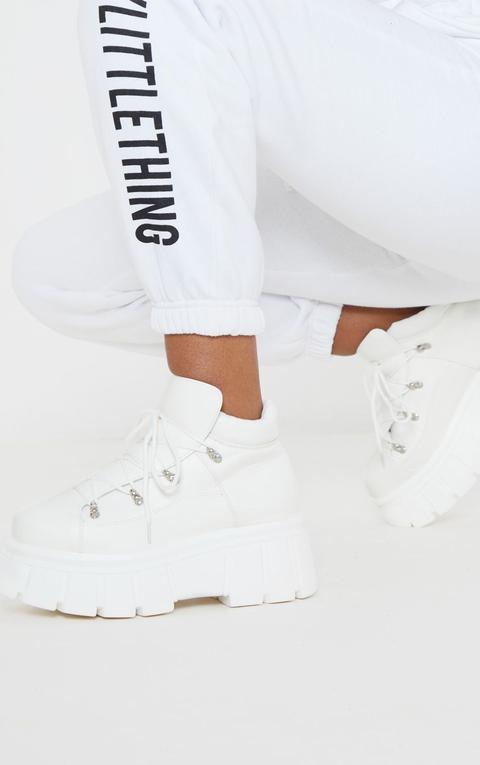 White Extreme Flatform Chunky Sole Ankle Boot