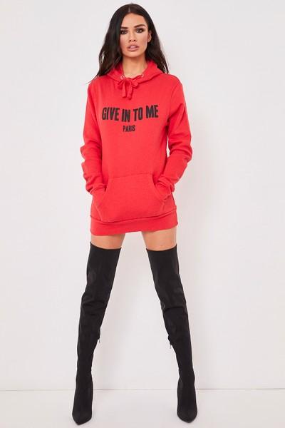 Kendra Red Give In To Me Hooded Jumper