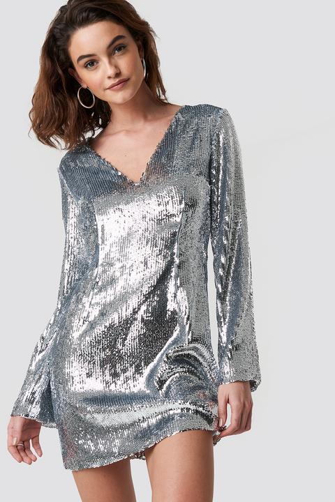 silver sequin dress with sleeves