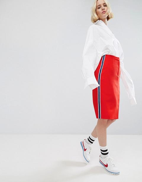 Stylenanda - Gonna Midi Sportiva Con Riga Laterale - Rosso