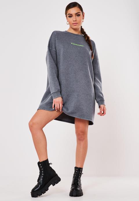 Gris Foncé Robe Sweat Noire Oversize À Slogan Missguided