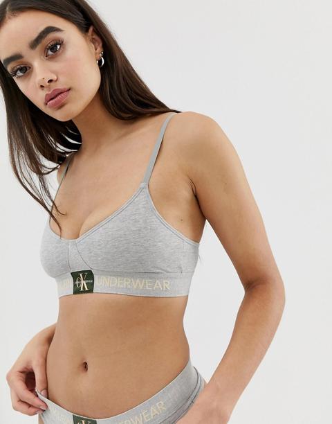 Top De Triángulo Sin Forro Con Monograma En Gris Jaspeado De Calvin Klein