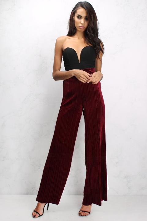 Wine Velvet Wide Leg Trousers