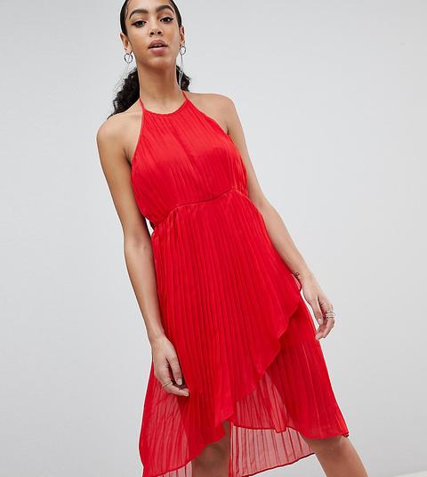 Vestido Midi Plisado Con Cuello Halter De Missguided-rojo