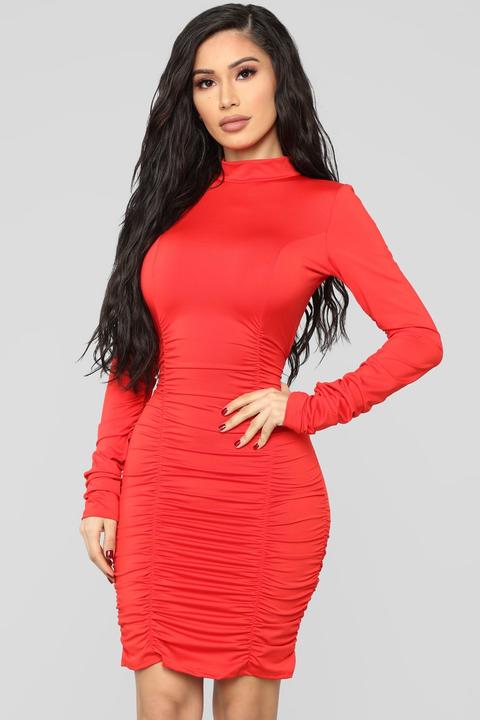 Feeling Something Ruched Mini Dress - Red