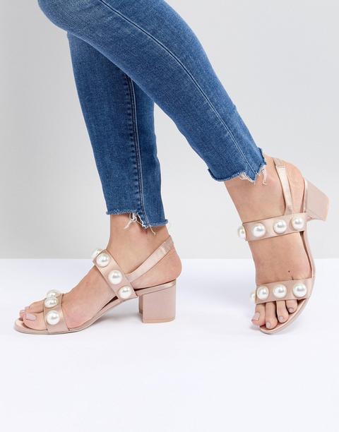 Sandalias Con Tacón En Bloque Y Detalle De Perla De Monki