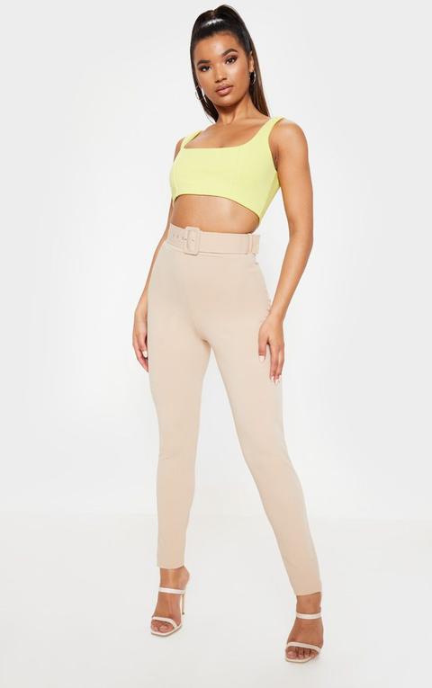 Pantalon Skinny Taille Haute Ceinturé Gris Pierre, Gris Pierre
