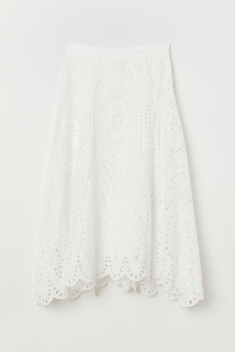 H & M - Gonna In Cotone Al Polpaccio - Bianco