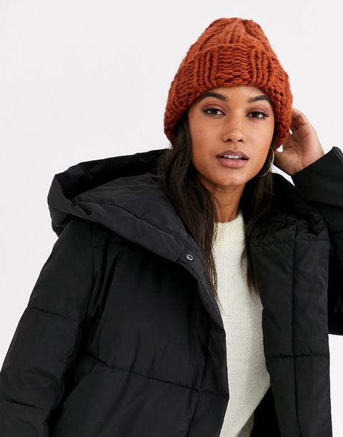 Asos Design Chunky Knit Beanie Hat In Tobacco-brown