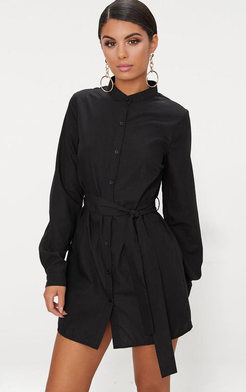 Black Tie Waist Shirt Dress