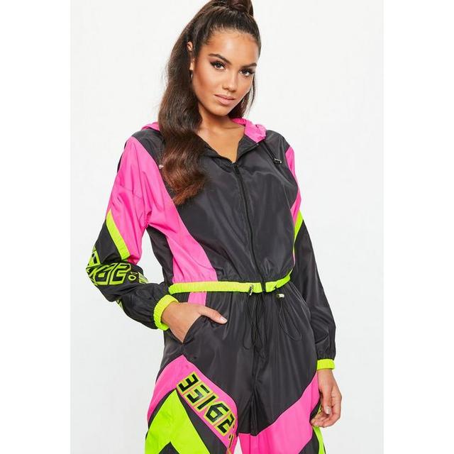 Neon Pink Motorcross Shell Suit Jacket Black from Missguided on