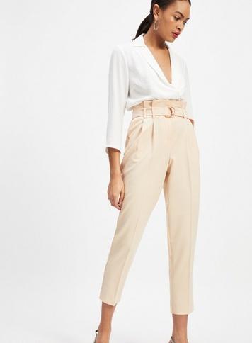 Womens Beige Paperbag Trousers, Beige