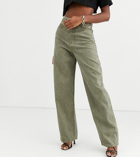 Asos Design Tall High Rise 'relaxed' Dad Jeans In Khaki-green