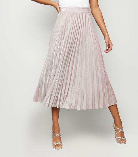 pink glitter pleated midi skirt