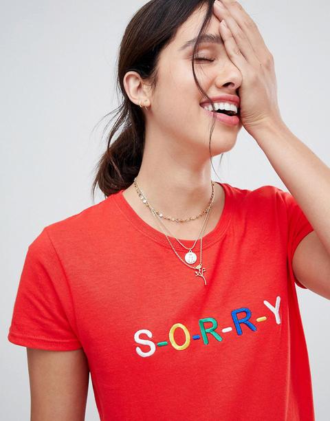 Daisy Street T-shirt With Sorry Embroidery - Red