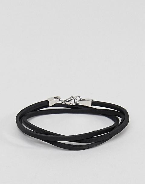 Seven London - Bracciale Avvolgente In Pelle Nera - Nero