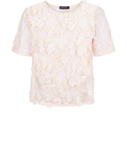 Pink 3d Leaf Floral Lace Top