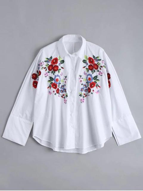 Camisa Alta Alta Bordada Floral Floja