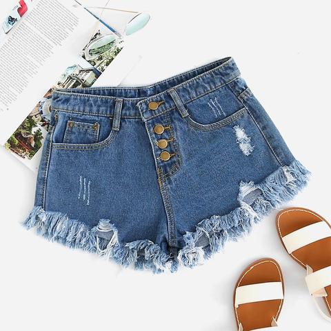 Distressed Shorts Fray Del Denim Del Bordo