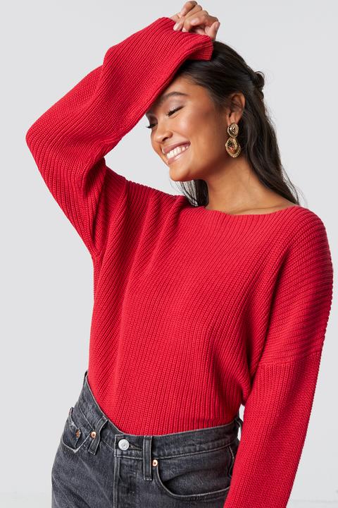 Na-kd Cropped Long Sleeve Knitted Sweater - Red