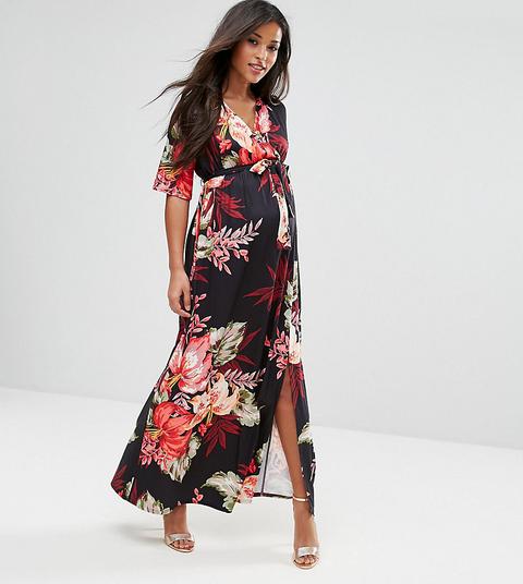 Vestido Maxi Cruzado De Lactancia Con Diseño Floral Oscuro De Asos Maternity