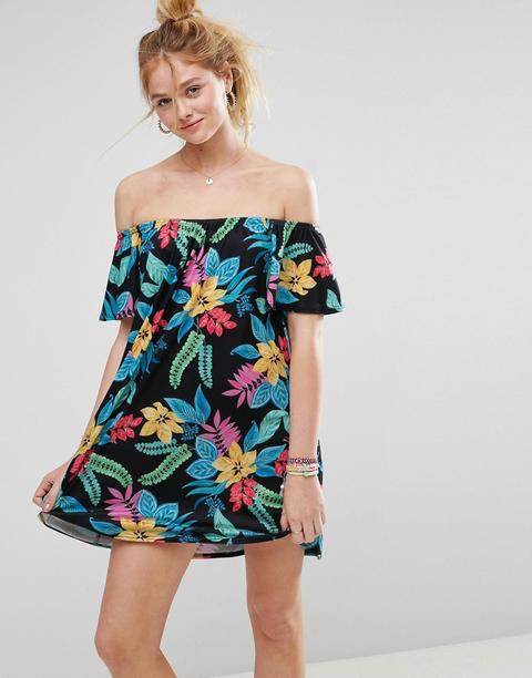 Vestido Veraniego Con Estampado Hawaiano Y Escote Bardot De Asos