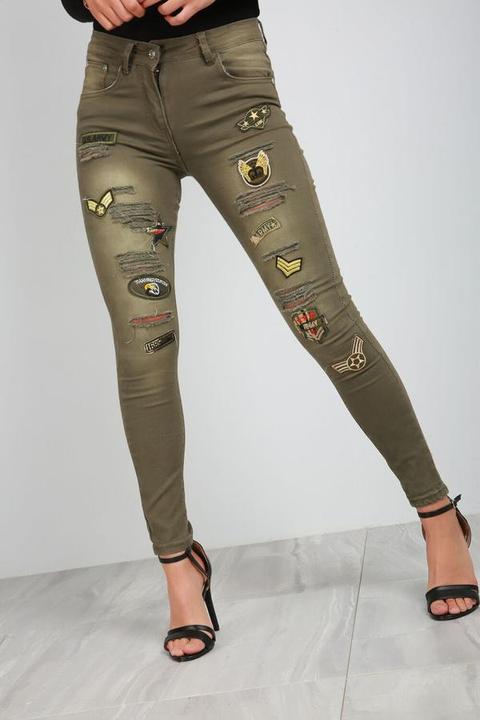 Orla Badge Military Green Skinny Denim Jeans