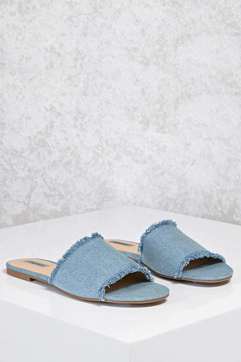 Frayed Denim Slide Sandals